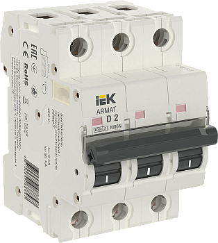 Автоматический выключательM06N 3P 2А 6кА х-ка D ARMAT IEK в Находке