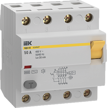 Устройство защитного отключения ВД3-63 4P 50А 30мА 6кА тип AC KARAT IEK в Находке
