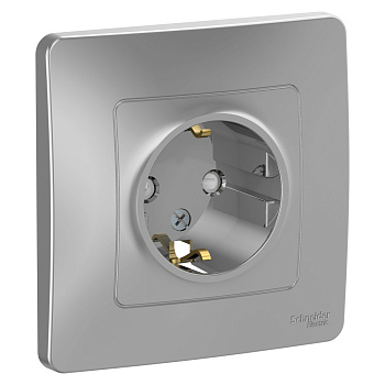 Розетка одинарная BLANCA SE с заземлением со шторками алюминий в Находке
