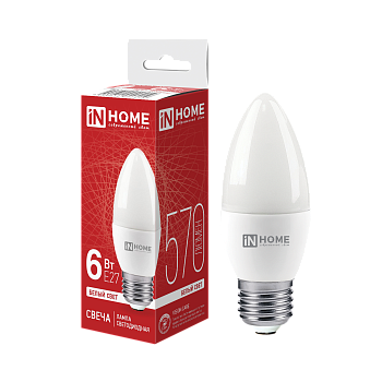Лампа светодиодная LED-СВЕЧА-VC 6Вт 230В Е27 4000К 570Лм IN HOME в Находке