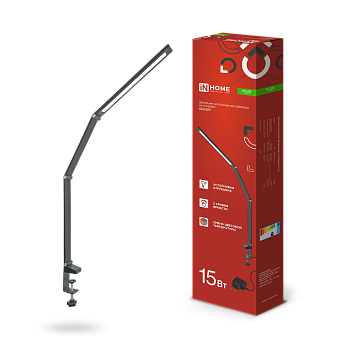 Светильник настольный светодиодный PLUS ССС-02Ч 15Вт 3000-6500К 600Лм USB, с адаптером, струбцина ЧЕРНЫЙ IN HOME в Находке