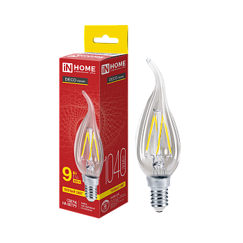Лампа светодиодная LED-СВЕЧА НА ВЕТРУ-deco 9Вт 230В Е14 3000К 1040Лм прозрачная IN HOME в Находке