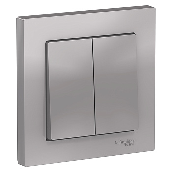 Выключатель двухклавишный AtlasDesign SE алюминий в сборе в Находке