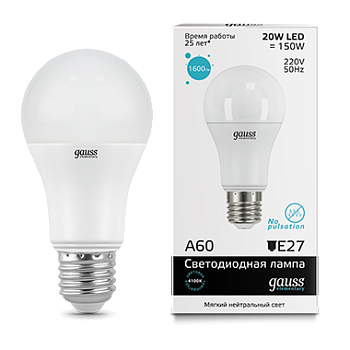 Лампа светодиодная LED-A60 20Вт E27 4100K 1600Лм Elementary GAUSS в Находке