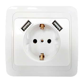 Розетка одинарная с заземлением CLASSICO с двумя USB белая 2047 IN HOME в Находке
