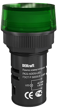 Лампа сигнальная ADDS D22 ЗЕЛЕНЫЙ LED 220В ЛK-22 DEKraft в Находке