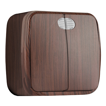 Выключатель 2-клавишный ОП Минск 10А с индикатором тёмное дерево EKF в Находке