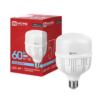 Лампа светодиодная LED-HP-PRO 60Вт 230В E27 с адаптером Е40 6500К 5700Лм IN HOME в Находке