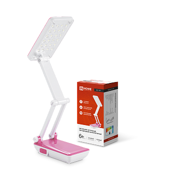 Светильник настольный светодиодный аккумуляторный ССО 12Р 6Вт 6500К 360Лм 2 уровня яркости 230В РОЗОВЫЙ IN HOME в Находке