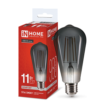 Лампа светодиодная LED-ST64-deco smoky 11Вт 230В E27 4000K 980Лм дымчатая IN HOME в Находке