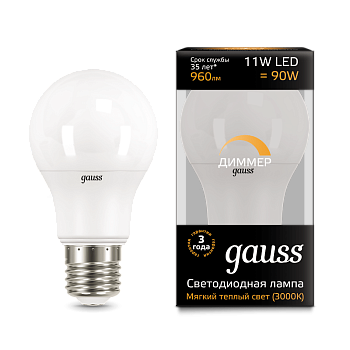 Лампа светодиодная LED-A60-dim 11Вт E27 3000К 960Лм диммируемая Black GAUSS в Находке