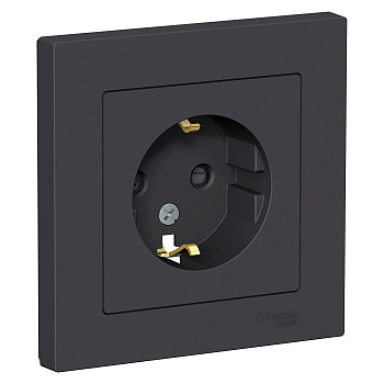 Розетка одинарная AtlasDesign SE с заземлением со шторками карбон в сборе в Находке