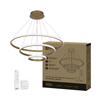 Светильник светодиодный ESTETIKA RING-140RC-3GL 140Вт 230В 3000-6500K 600/400/200 1.2м трос пульт ДУ золото IN HOME в Находке