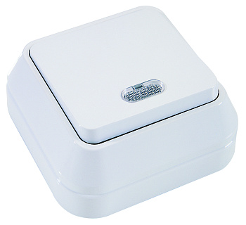 Выключатель одноклавишный накладной с подсветкой MAKEL белый в Находке