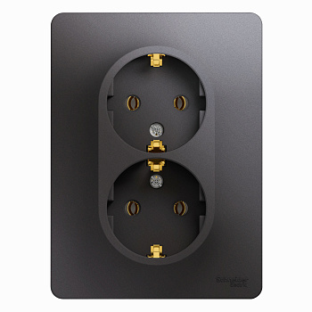 Розетка 2ая с заземлением Glossa графит в сборе в Находке