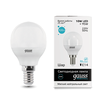 Лампа светодиодная LED-ШАР 10Вт E14 4100K 920Лм Elementary GAUSS в Находке