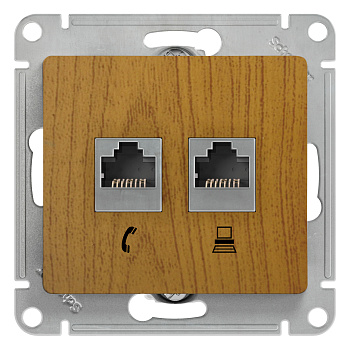 Розетка двойная телефонная компьютерная RJ11+RJ45 Glossa SE дуб в Находке