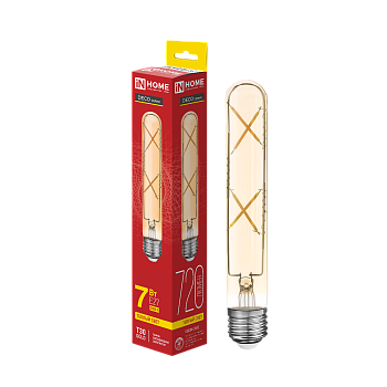 Лампа светодиодная LED-T30-deco gold 7Вт 230В Е27 3000К 720Лм 185мм золотистая IN HOME в Находке