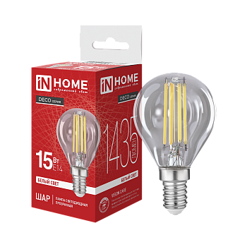 Лампа светодиодная LED-ШАР-deco 15Вт 230В Е14 4000К 1435Лм прозрачная IN HOME в Находке