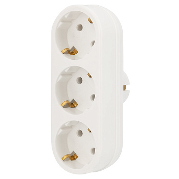 Тройник электрический линейный 16А с заземлением белый REXANT в Находке