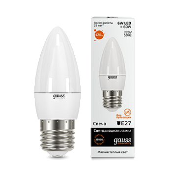 Лампа светодиодная LED-СВЕЧА 6Вт E27 3000K 420Лм Elementary GAUSS в Находке