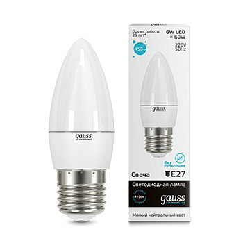 Лампа светодиодная LED-СВЕЧА 6Вт E27 4100K 450Лм Elementary GAUSS в Находке