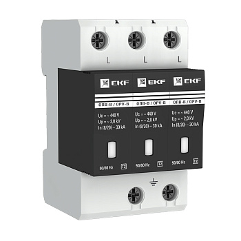 Ограничитель импульсных напряжений ОПВ-B/3P In 30кА 400В с сигнализацией EKF PROxima в Находке