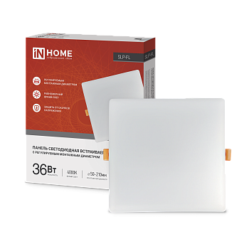 Панель светодиодная встраиваемая безрамочная SLP-FL 36Вт 230В 4000К 3240Лм 226мм с регулируемым монтажом 45-190мм белая IP20 IN HOME в Находке