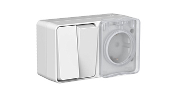 Блок розетка 1ая с з/к со шторками+выкл 2кл НАКЛАДНОЙ AtlasDesign Profi54 серый в Находке