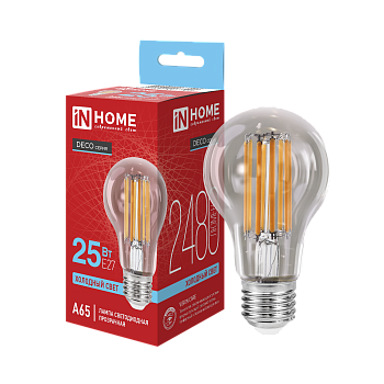 Лампа светодиодная LED-A65-deco 25Вт 230В Е27 6500К 2480Лм прозрачная IN HOME в Находке