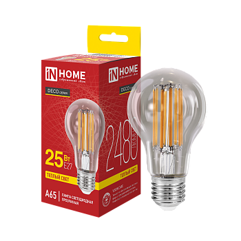 Лампа светодиодная LED-A65-deco 25Вт 230В Е27 3000К 2480Лм прозрачная IN HOME в Находке