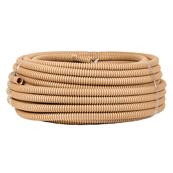 Труба гофрированная ПВХ с протяжкой d=16 мм (25 м) светлое дерево Plast EKF в Находке