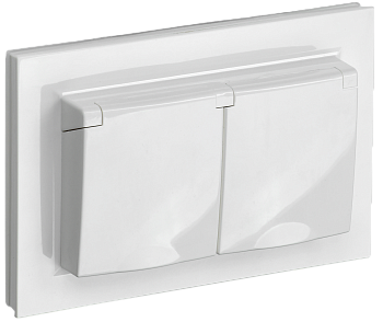 Розетка двойная с крышкой 16А IP44 BRITE IEK белая в сборе в Находке