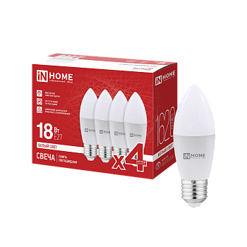 Лампа светодиодная LED-СВЕЧА-VC 4PACK 18Вт 230В Е27 4000К 1620Лм (4шт./упак) IN HOME в Находке