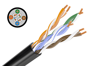Кабель связи витая пара внешний НЕ экранированный UTP 4PR 24AWG 4х2х0,5CU CAT5e черн 305м OUTDOOR PROconnect в Находке